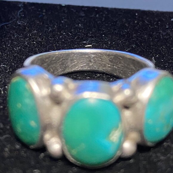 Ring Green Turquoise Size 6.5 Possibly Native Pawn Unmarked Vintage Jewelry Ster - Picture 7 of 8
